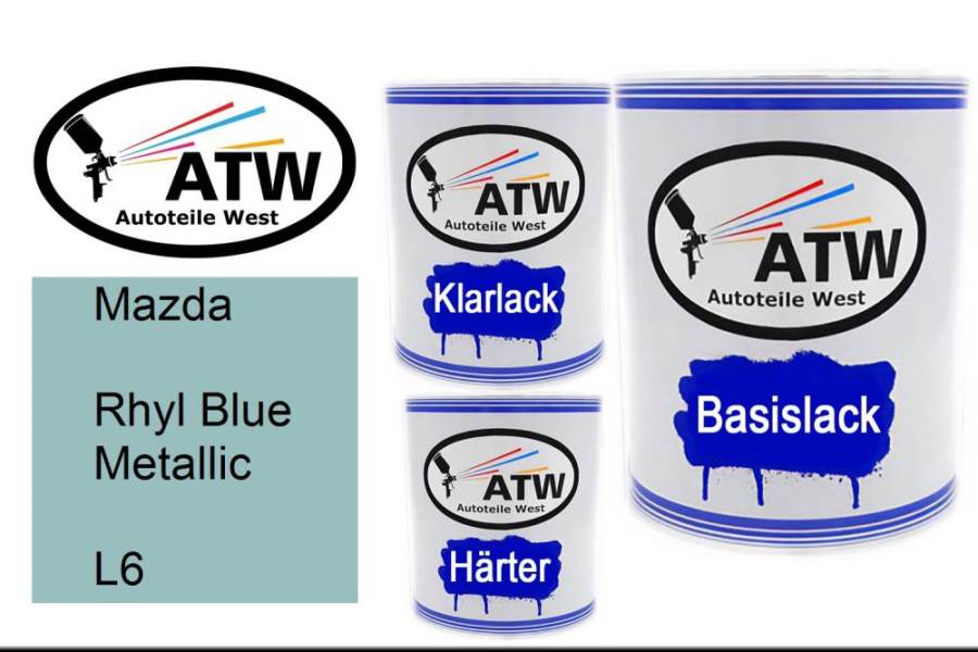 Mazda, Rhyl Blue Metallic, L6: 1L Lackdose + 1L Klarlack + 500ml Härter - Set, von ATW Autoteile West.